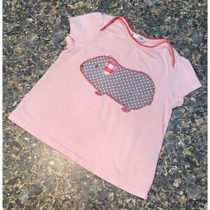 Adorable Baby Boden Girls Pink Gray Guinea Pig Short Sleeve Tee 12-18 Months